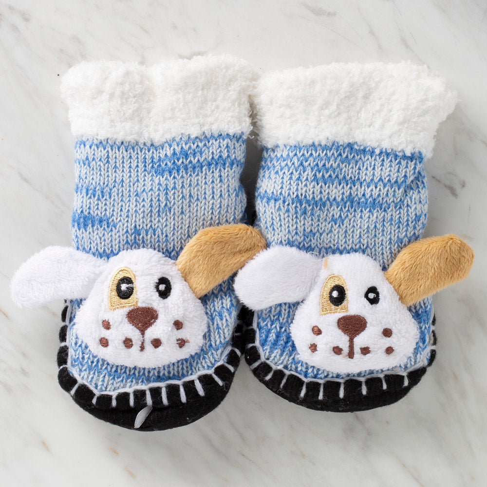 Serfino Bebek Örgü Patiği / Ev Ayakkabısı Mavi Köpek